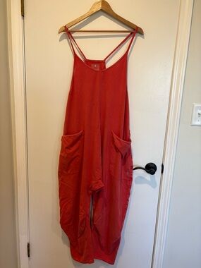 Free People Movement Women’s Medium Coral Red Hot Shot Onesie Jumpsuit